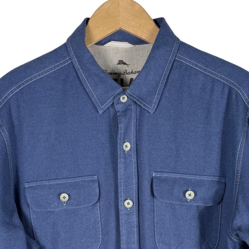 Tommy Bahama Relax Cotton Brushed Flannel Shirt Mens L Contrast Stitch
